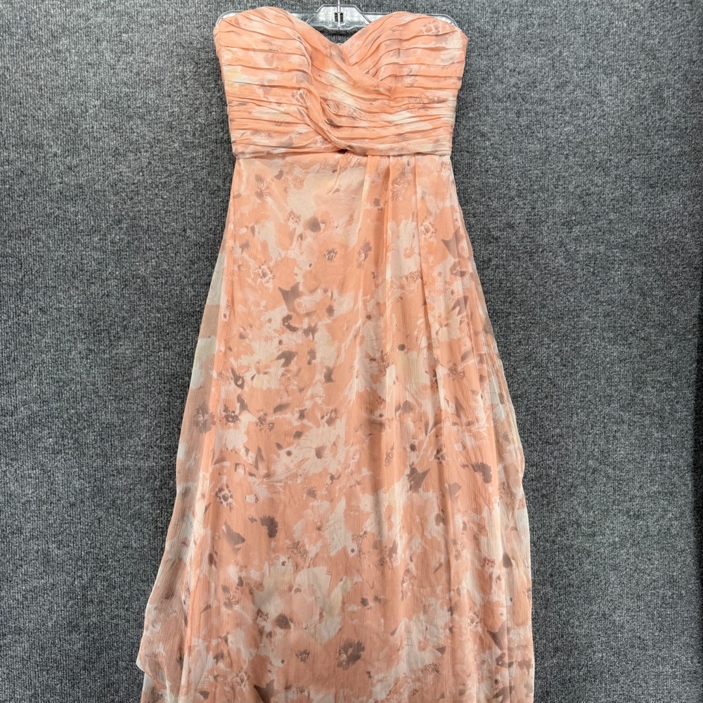 Amsale Silk Dress Womens 4 Amore Coral Floral Sweetheart Long Formal Wedding